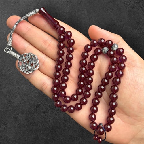 سبحة زعفران حرباء طربزونة وفواصل فضة 8.3 ملم