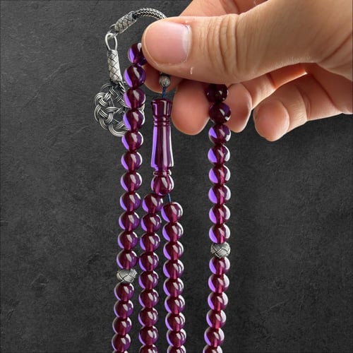 سبحة زعفران حرباء طربزونة وفواصل فضة 8.3 ملم