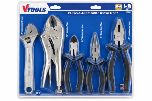 طقم كماشات ومفتاح إنج قابل للتعديل VTOOLS – 5 قطع