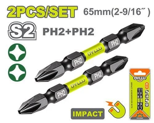 رؤوس مفكات صدمات DYLLU PH2 – 65 مم، قطعتان