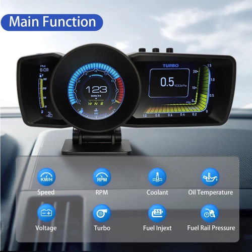 قيج عداد سرعة HUDسمارت مع OBD 2 و GPS لتتبع حرارة...