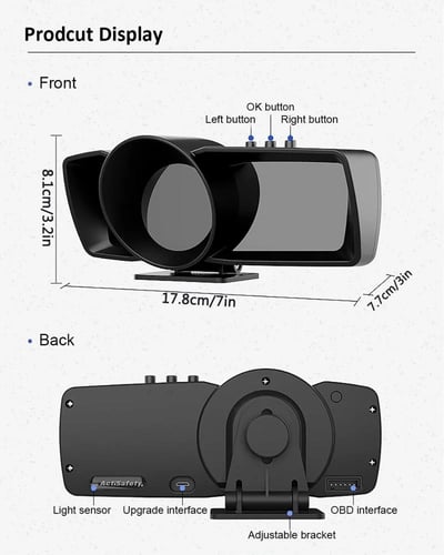 قيج عداد سرعة HUDسمارت مع OBD 2 و GPS لتتبع حرارة...