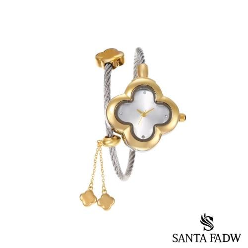 ساعة SANTA FADW نسائي فضي ذهبي مينا ابيض