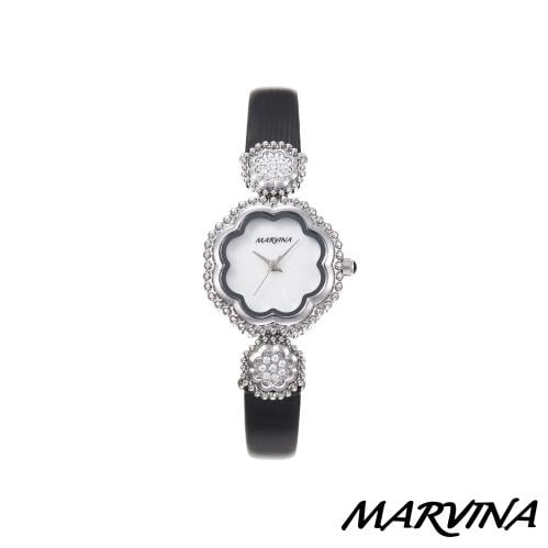 ساعة مارفينا جلد اسود فضي نسائي
