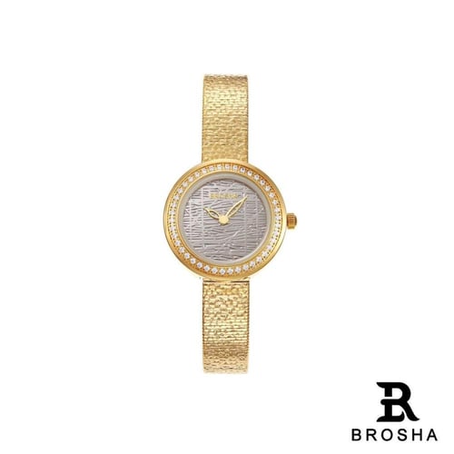 ساعه بروشا نسائي ذهبي استيل شبك