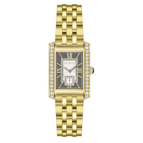 ساعة نسائي بروشا ذهبي فصوص زركون