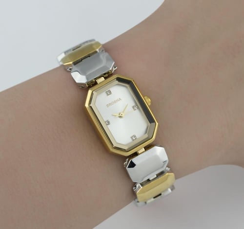 ساعة نسائي BROSHA ذهبي فضي مينا ابيض