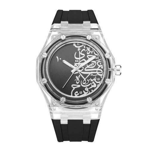 ساعه BROSHA رجالي الشفافة اسود نقش عربي