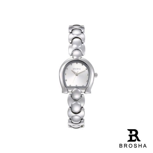 ساعة نسائي بروشا فضي مينا ابيض