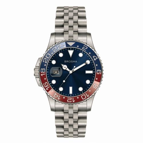 ساعة رجالية رياضية من BROSHA اللون فضي مع ميناء كح...