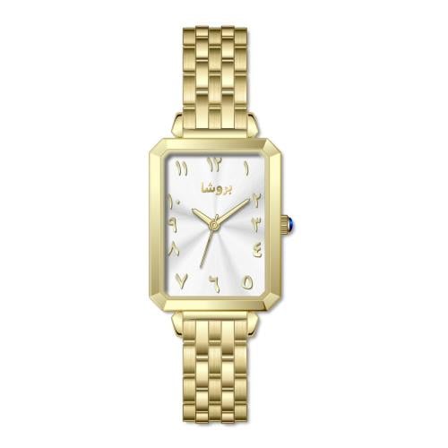 ساعة نسائي بروشا ذهبي مينا ابيض