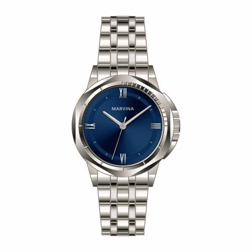 ساعة رجالية من MARVINA بتصميم كلاسيكي لون فضي و مي...