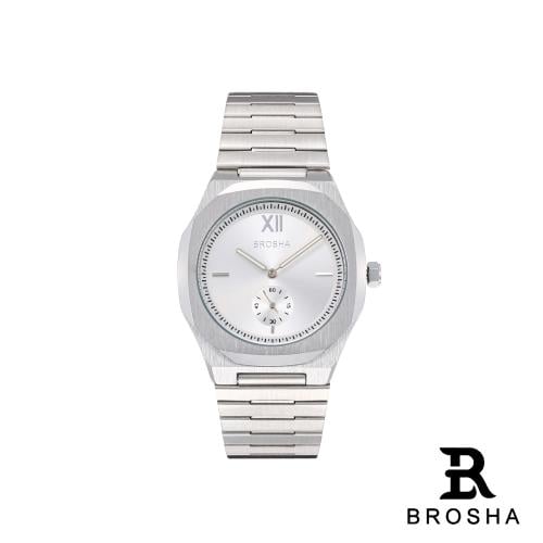 ساعة BROSHA استيل فضي مينا الابيض