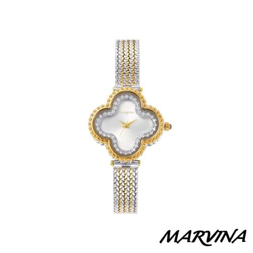 ساعة مارفينا نسائي فضي ذهبي مينا ابيض