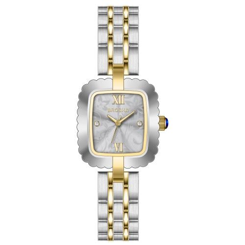 ساعة BROSHA نسائي فضي ذهبي مينا مزخرف