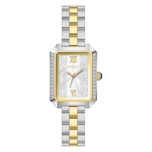 ساعة نسائية موديل BROSHA ذهبي فضي مينا ابيض