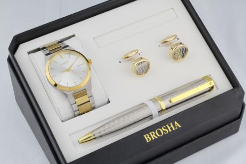 طقم رجالي بروشا استيل فضي ذهبي