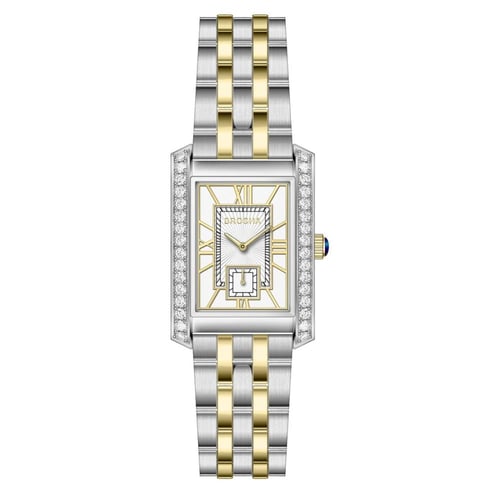 ساعة نسائي بروشا ذهبي فضي فصوص زركون