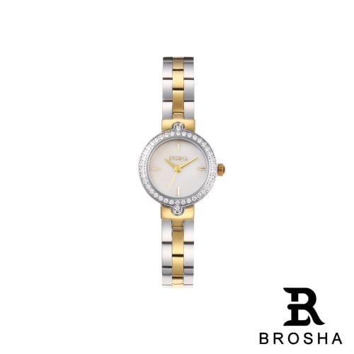 ساعة BROSHA نسائي استيل فضي ذهبي مينا صدفي