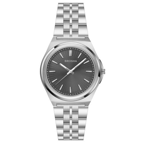 ساعه بروشا رجالي ستيل فضي مينا اسود