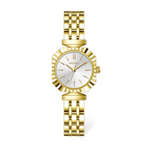 ساعة نسائية فاخرة من BROSHA مع سوار ذهبي وميناء رص...