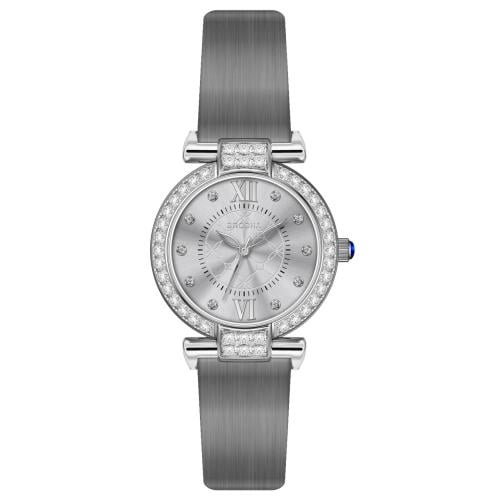 ساعة بروشا نسائي جلد رمادي