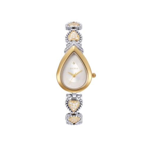 ساعة BROSHA نسائي فضي ذهبي مينا ابيض زيركون