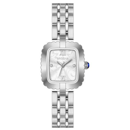 ساعة BROSHA نسائي فضي مينا مزخرف