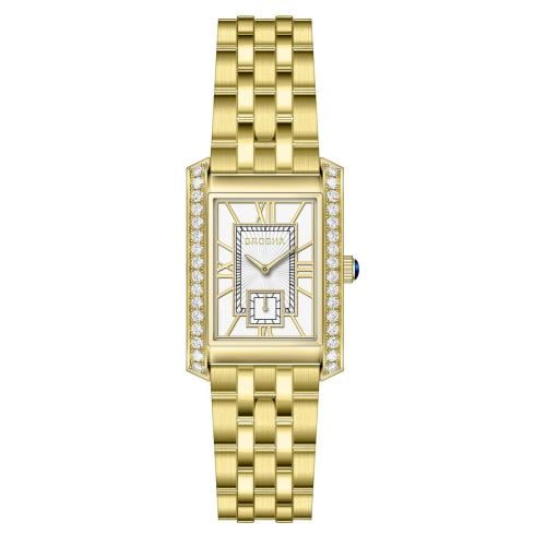 ساعة نسائي بروشا ذهبي فصوص زركون