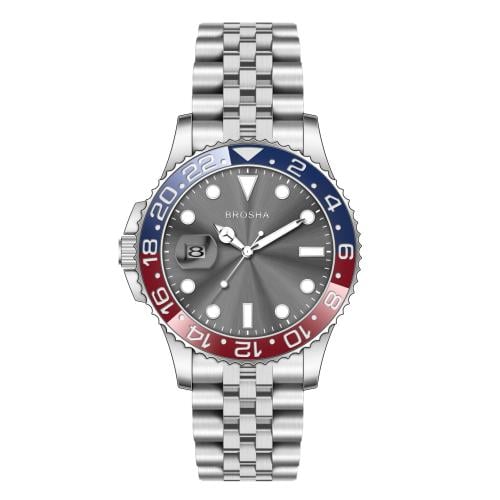 ساعة رجالية رياضية من BROSHA اللون فضي مع إطار دوا...