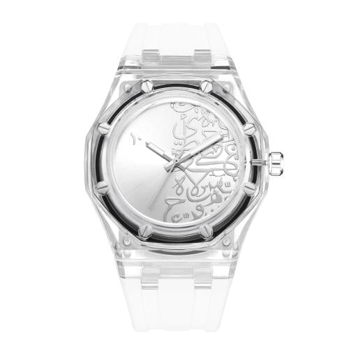 ساعه BROSHA رجالي الشفافة ابيض نقش عربي
