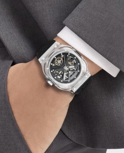 ساعة مارفينا رجالي الشفاف حزام اسود مربع