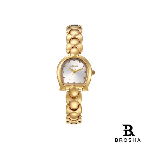 ساعة نسائي بروشا ذهبي مينا ابيض