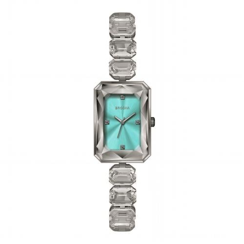 ساعة بروشا النسائية الكريستالية باللون الفيروزي