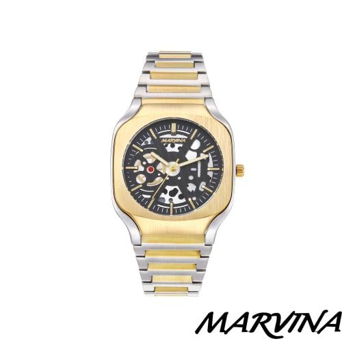 ساعة MARVINA رجالي استيل فضي ذهبي مينا اسود