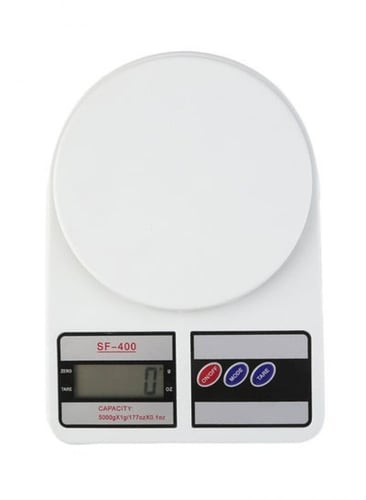 ميزان إلكتروني أبيض بحد 5-كيلو