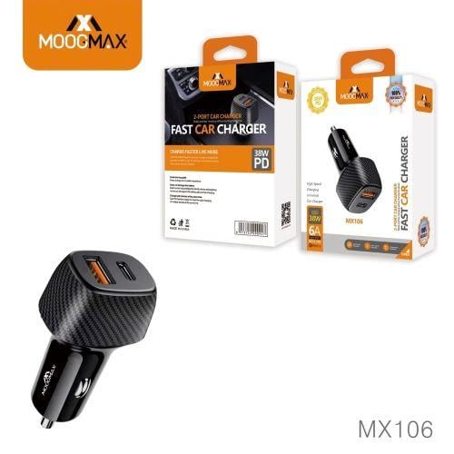 MOOGMAX - شاحن سيارة منفذ PD+USB ا 38W م/MX106 مار...