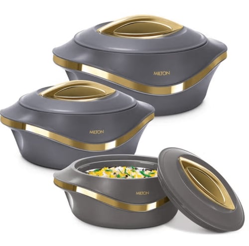 طقم حافظات طعام من 3 قطع، استيل داخلي، وبلاستيك خا...