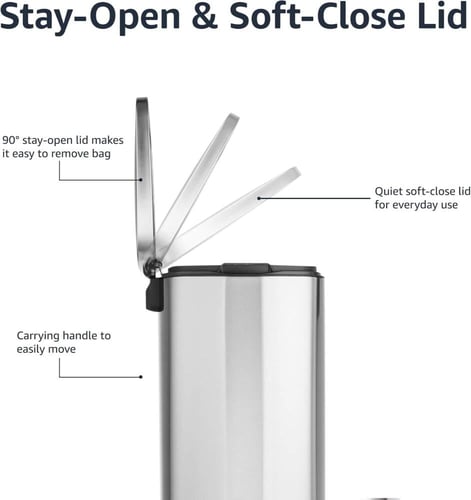سلة نفايات ستيل، 50 لتر، بدواسة قدم، تصميم أنيق من...