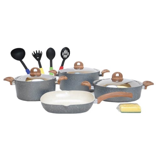 طقم قدور جرانيت الأمل 13 قطعة يد خشبي