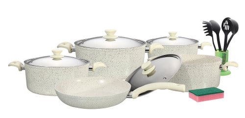 طقم قدور الجرانيت الأمل 15 قطعة لون بيج