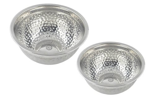 طاسه ستيل زبدية بنقوش دق الرمان (طقم قطعتين)