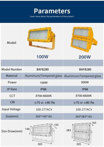 إنارة LED مقاومة للانفجار SAHUNG BAF8280 بقدرة 100...