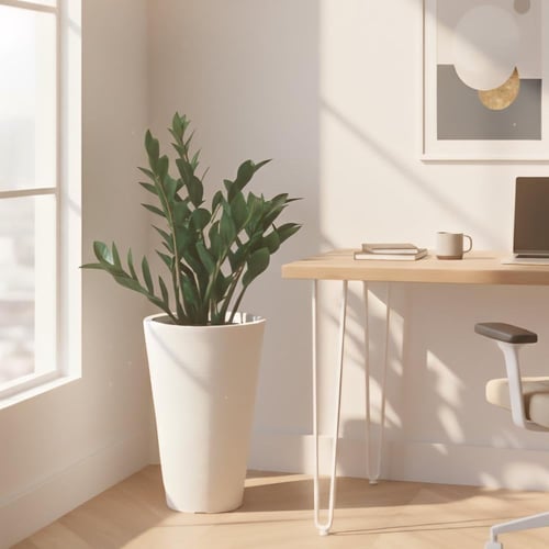 نبات الزاميا مع مركن ابيض