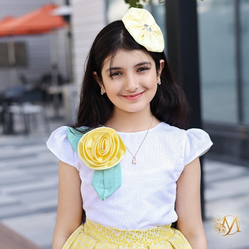 تنورة وبلوزة ب ورده صفراء