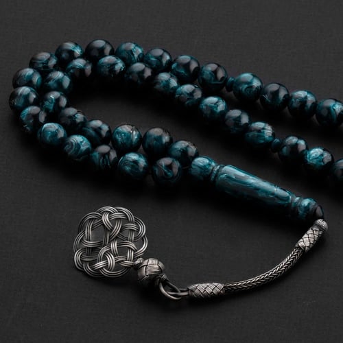 سبحة بكلايت دائري طربزونة فضة عيار 999 - تركواز مخ...