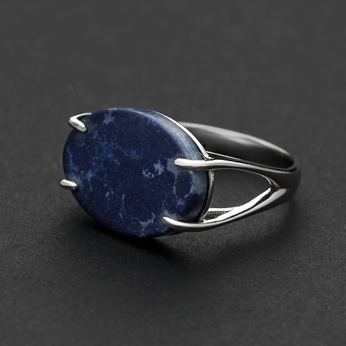 خاتم ملكي بمقبض عيار 925 - كحلي معرق