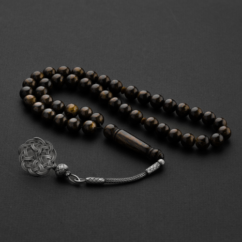 سبحة بكلايت دائري طربزونة فضة عيار 999 - بني مشجر