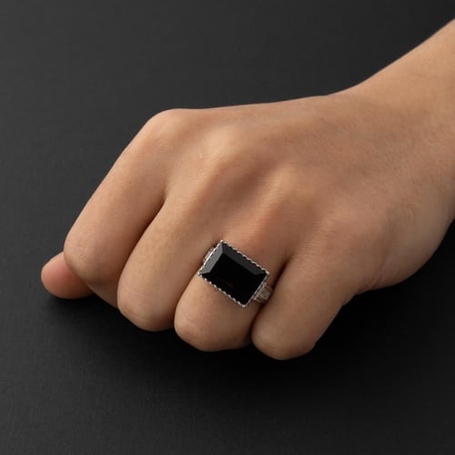 خاتم بتصميم عثماني زَركُون مستطيل فضة عيار 925 - ا...