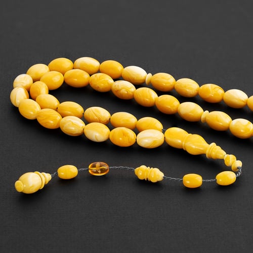 سبحة مستكا بيضاوي تمليكة - اصفر كهرماني